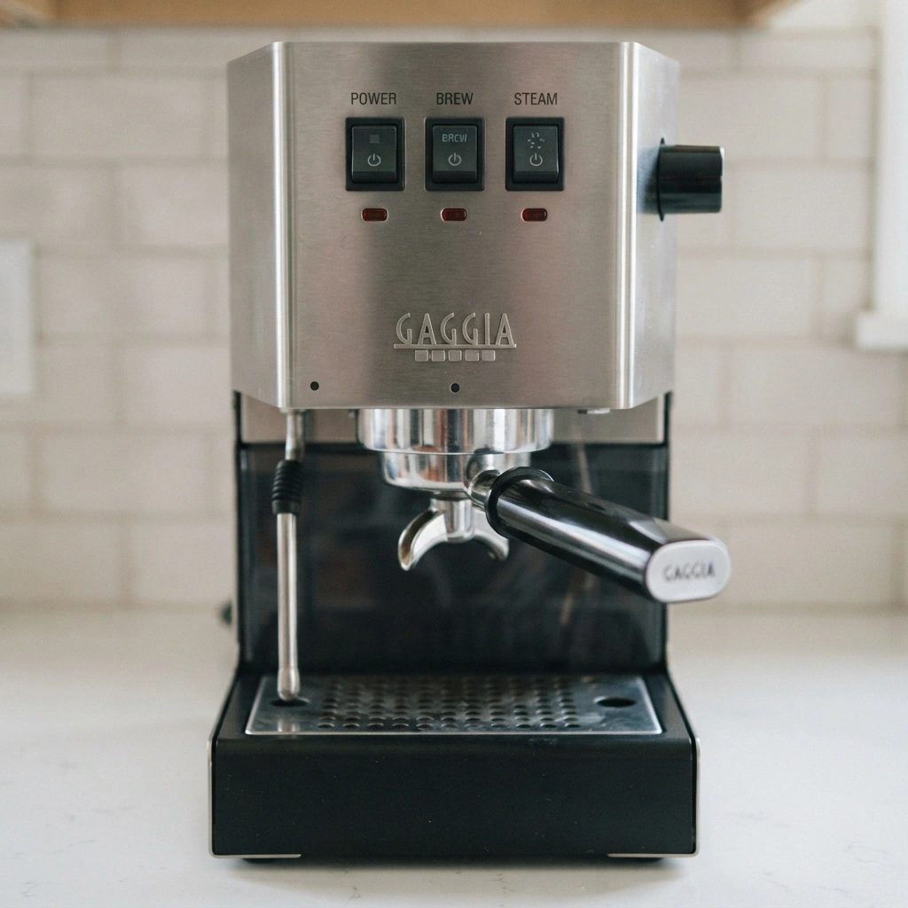 Gaggia Classic Pro E24 stainless steel espresso machine front view