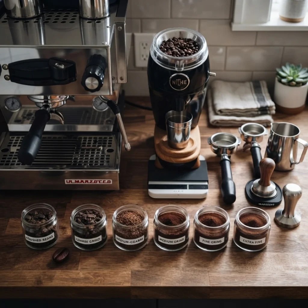 home espresso setup with machine and grinder for an espresso machine