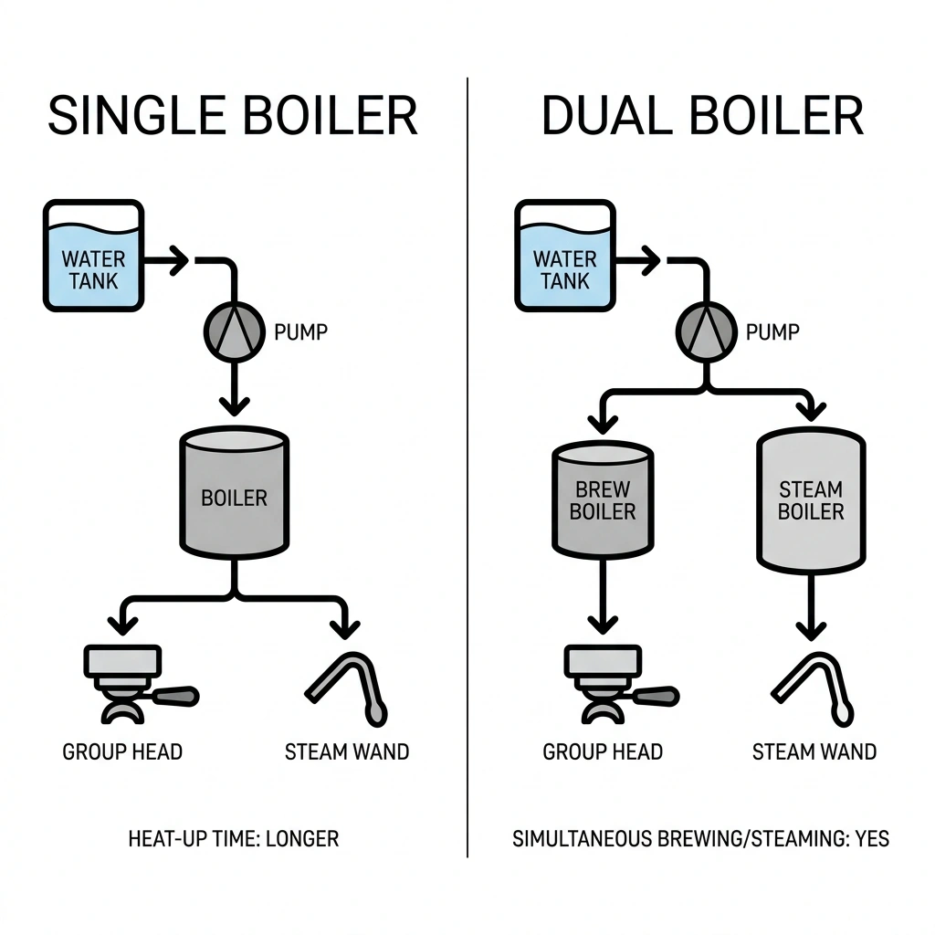 single vs dual boiler espresso machines heating system diagram