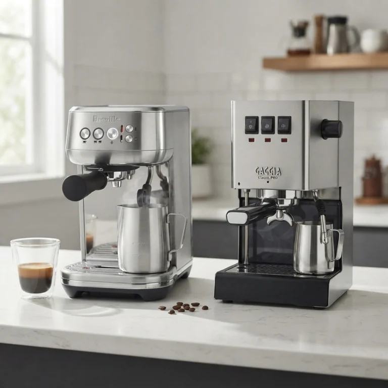 Breville Bambino Plus and Gaggia Classic Pro side by sid
